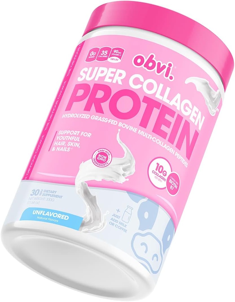 Obvi Collagen Peptiden, Proteïnepoeder, Keto, Gluten en Zuivelvrij, Gehydrolyseerd Gras-Fed Bovine Collagen Peptiden, Ondersteunt Gut Health, Gezond Haar, Huid, Nagels (Unflavored)