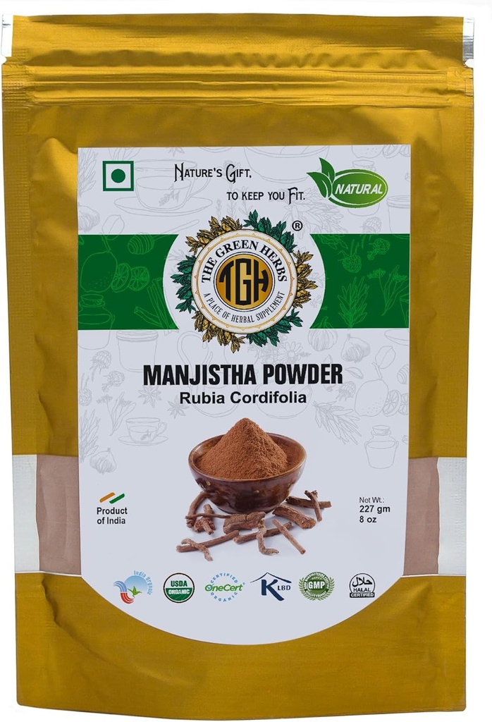La poudre de racine de Manjistha Green Herbs, 227g Finement moulu, naturel et chimique, poudre à base de plantes, Rubia Cordifolia