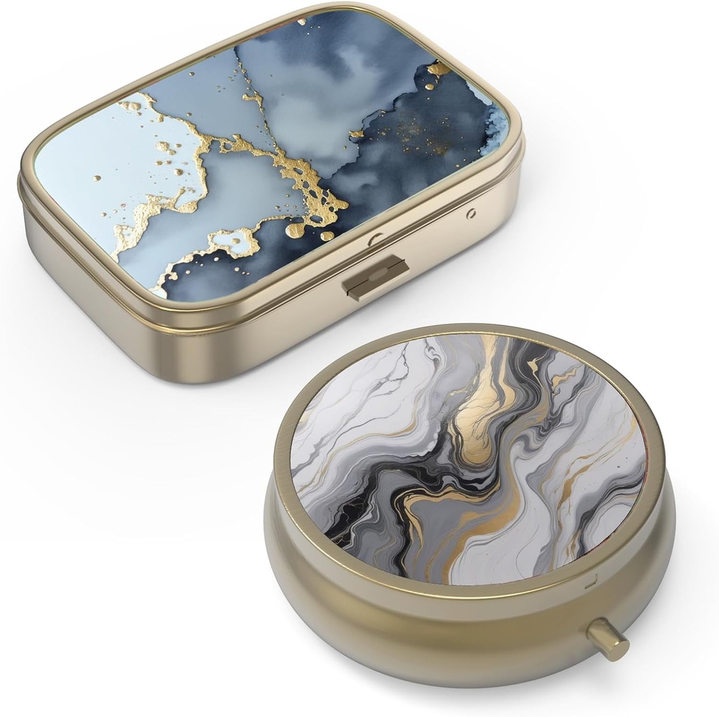 Pill Case Pill Box with Mirror Retro Small Pill Case for Purse or Pocket Bronze Pill Box or Vitamines, Huile de poisson, Suppléments, Pill Containe Travel Gifts(2PCS)