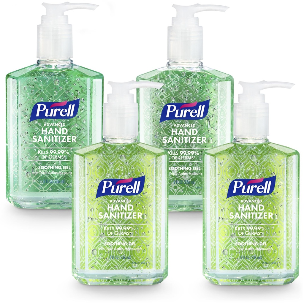 PURELL Advanced Hand Sanitizer Soothing Gel, Fresh Scent, 8 fl oz Pump Bottle (pack van 4), 9674-06-ECDECO
