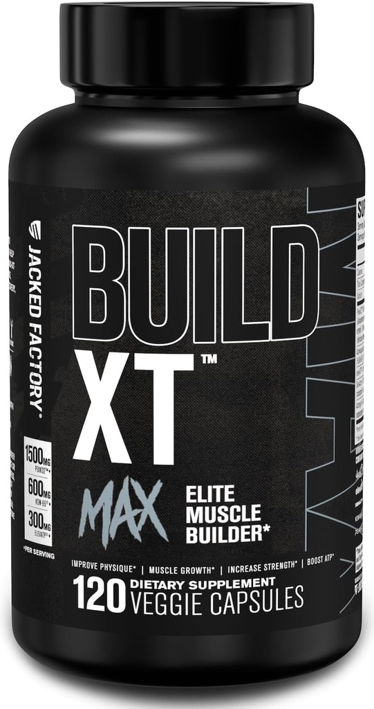 Ge Jacked Factory Build-XT Max Muscle Builder for Men and Women - ATP Supplement with Peak02 Cordyceps, KSM-66 Ashwagandha, & ElevATP for Muscle Recovery, Muscle Growth, Increased Endurance - 120 Count