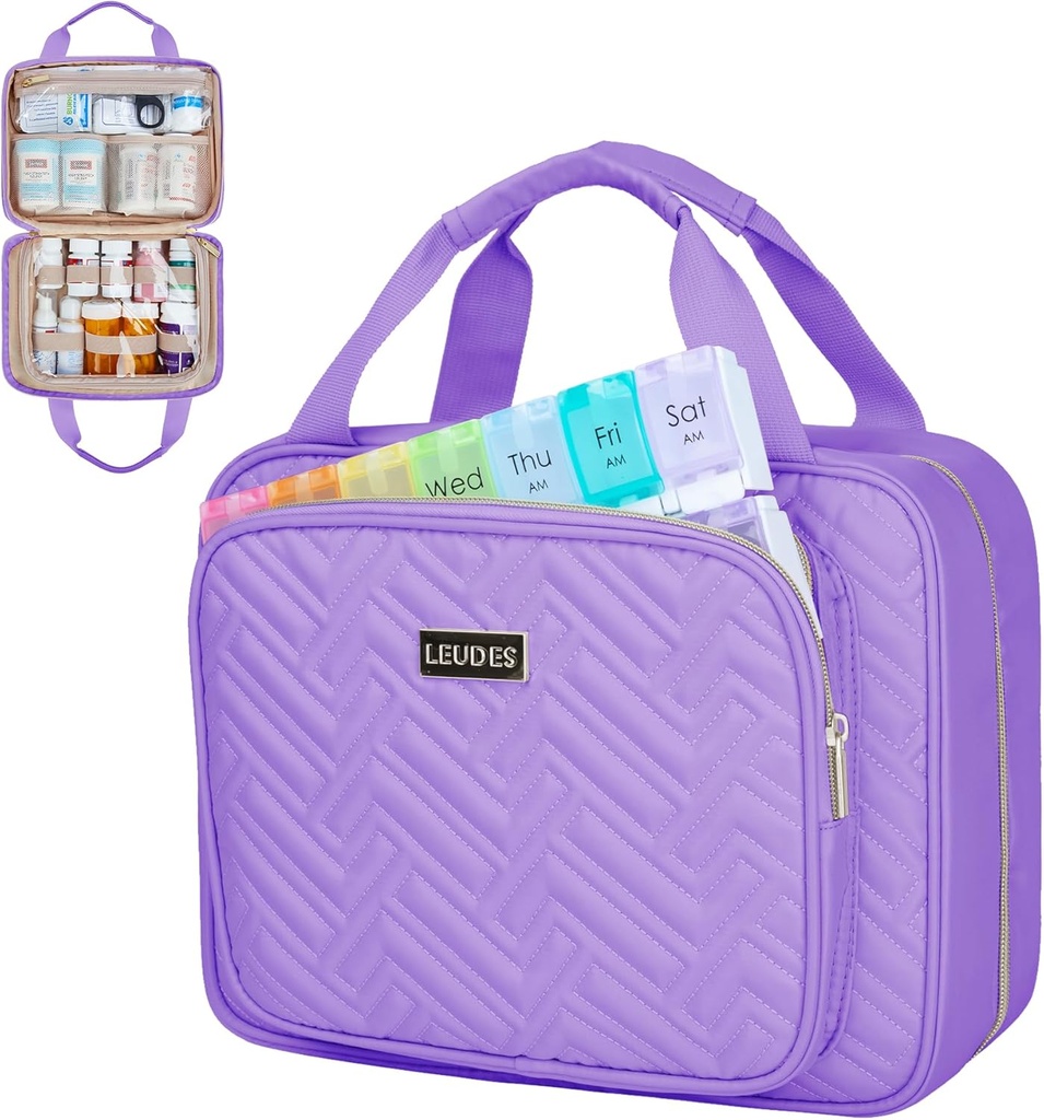 Leus Travel Pill Organizer,Médecin Organisateur et stockage,Sac de médicaments à domicile,Cas,Carrier pour les pilules,Vitamine,Huile de poisson,Supplements pour les femmes et les hommes (Moyen, Violet)