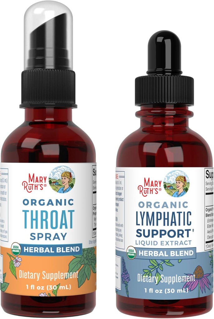MaryRuth Organics Throat Spray (Unflavored) & Lymphatique Cleanse Drops (en anglais seulement) USDA Organic, Clean Label Project Vérified® (en anglais seulement) Vitamines for Throat Relief, Immunity & Overall Health (en anglais seulement)