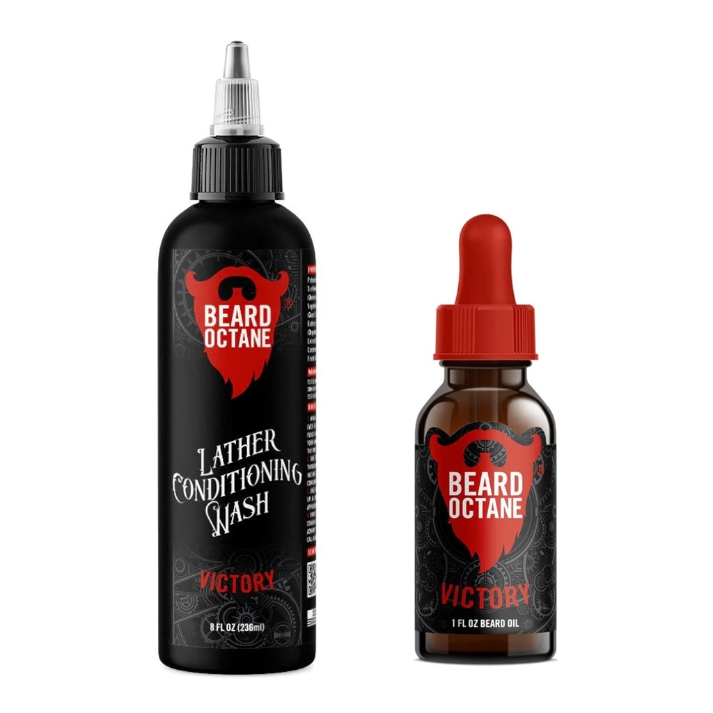 Kit de bêtes de base Octane - Shampooing et huile - Soins naturels de la barbe avec Jojoba et Argan (Victoire - Ginger Yuzu, Labdanum et ozone frais)