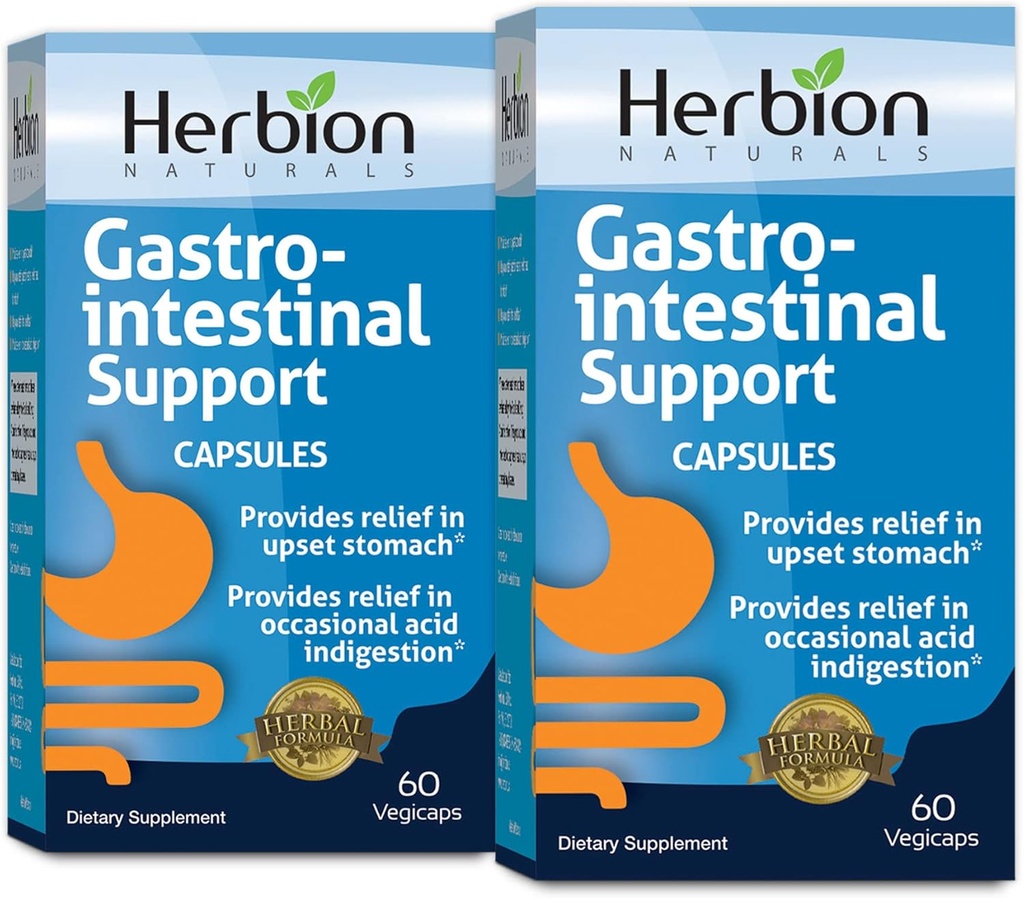 HERBION Naturals Gastro-intestinale ondersteuning Herbal Blend voor Maagverzakking, Gastro-intestinale gezondheid en functie, Occasional zuur Indigestie, Gezonde Intestinale Flora, 60 Vegicaps - Pack of 2