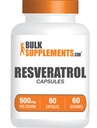 BulkSupplements.com Resveratrol Capsules - Resveratrol Supplement, Polygonum Cuspidatum, Resveratrol 500mg - Antioxidanten Supplement, Resveratrol Pillen - 1 Capsule per Serving, 60 Capsules