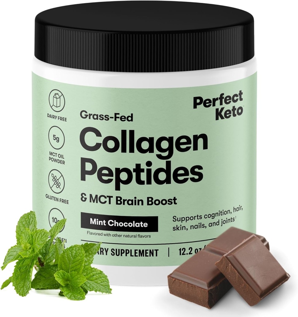 Perfect Keto Collageen Proteïne Poeder met MCT olie - Grassfed, GF, Multi Supplement, Beste voor Ketogene Dieten, Gebruik als Keto Creamer, in koffie en Shakes voor vrouwen en mannen (Mint Chocolate)