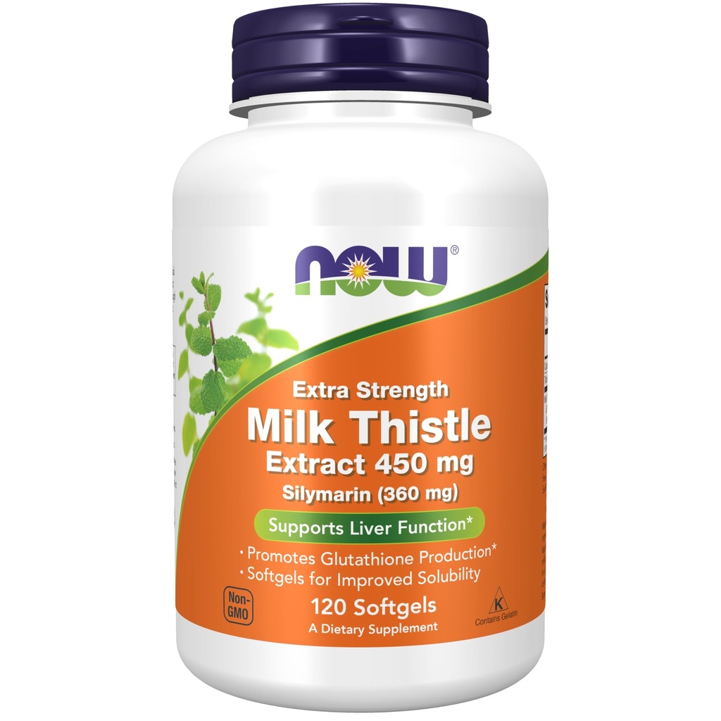 NOW Foods Supplements, Silymarin Milk Thistle Extract, Extra Sterkte 450 mg, 120 Softgels