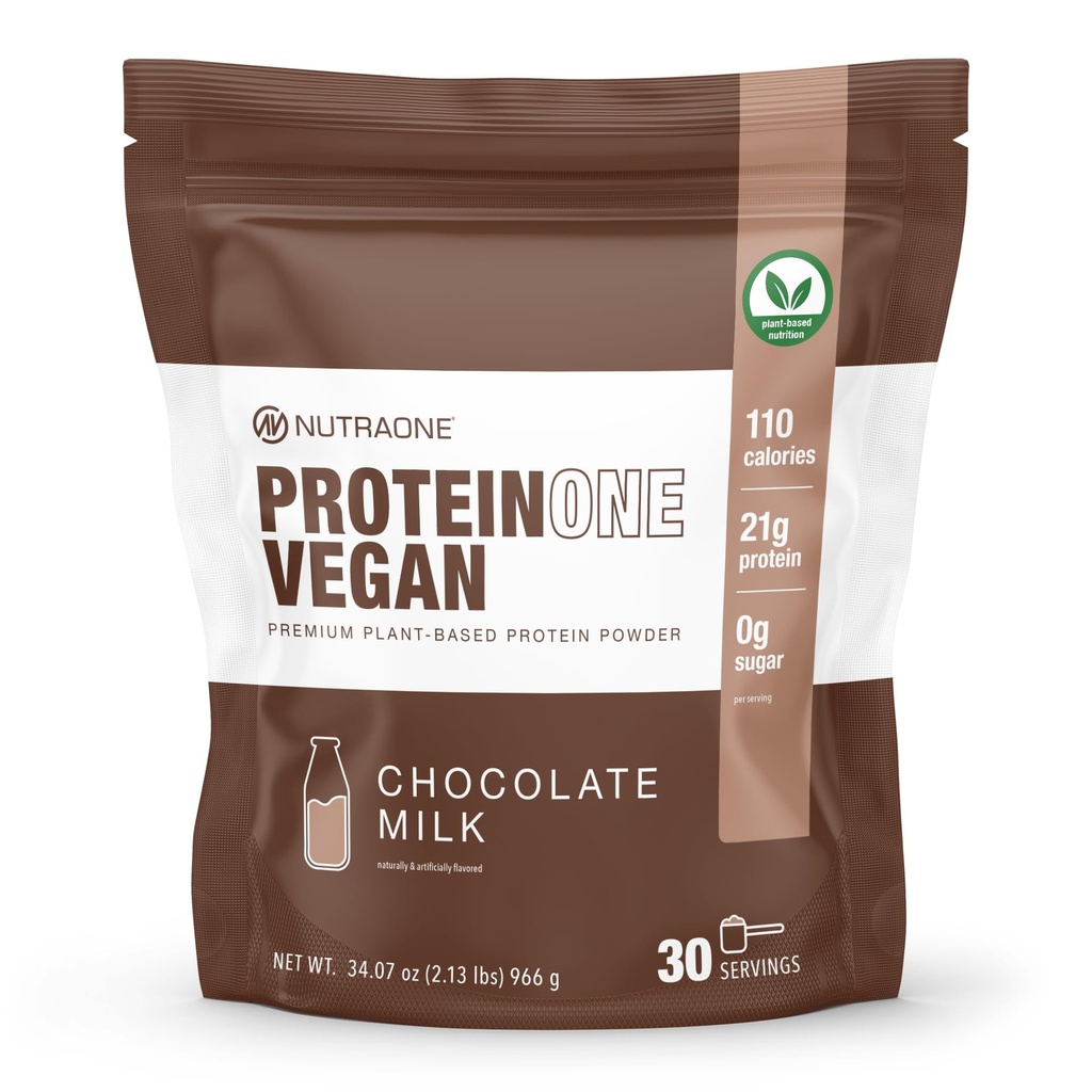 NutraOne ProteinOne Vegan Plant Based Protein Powder Vegan Protein Powder, Dairy-Free, Pea and Rice Protein (Chocolaat Melk)