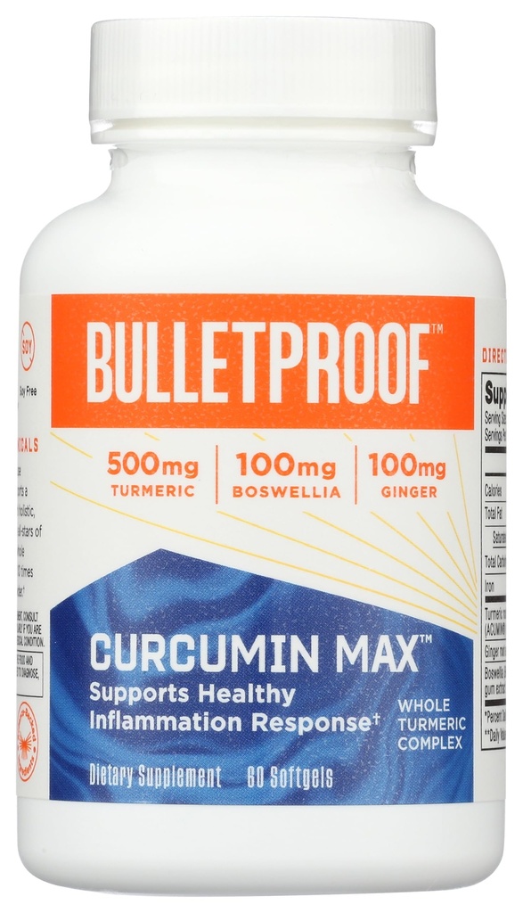 Bulletproof Kurkuma Curcumine Complex Ontsteking Response Softgels, 60 Tellen, Keto Supplement voor Joint en ontsteking Ondersteuning, Antioxidant Ondersteuning, Verpakking mei Vary