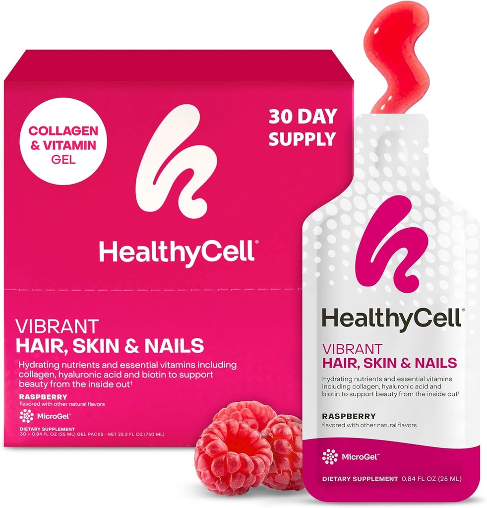 Gezonde levendige haarhuid en nagels dagelijkse vloeibare supplement - Beauty Supplementen met hydraterende voedingsstoffen en essentiële vitamines - Collageen, Biotine en Hyaluronzuur - 30 Gel Packs