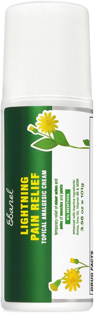 Ebanel Pain Relief Roll On voor artritis, voet, rug, gewricht, nek, strepen en verstuikingen met Menthol, kamfer, Arnica, Emu Oil, MSM, Boswellia, gerichte spierpijn relief roll on