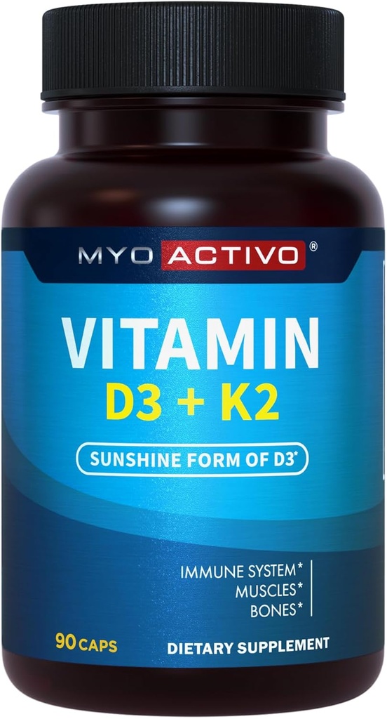 Vitamine D3 K2 Supplement 5000 IE & 200 mcg - Hoge Absorptie D3, Gepatenteerde MK7 & MK4, Hartgezondheid, Immuunondersteuning, 90 Vegetarische Capsules