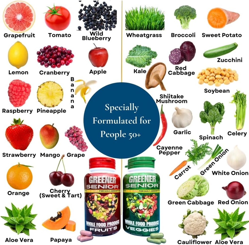 Fruit & Veggie Whole Food Supplement - Geformuleerd voor senioren voor Max Absorptie - 90 Fruit Capsules en 90 Veggie Capsules - 1 set