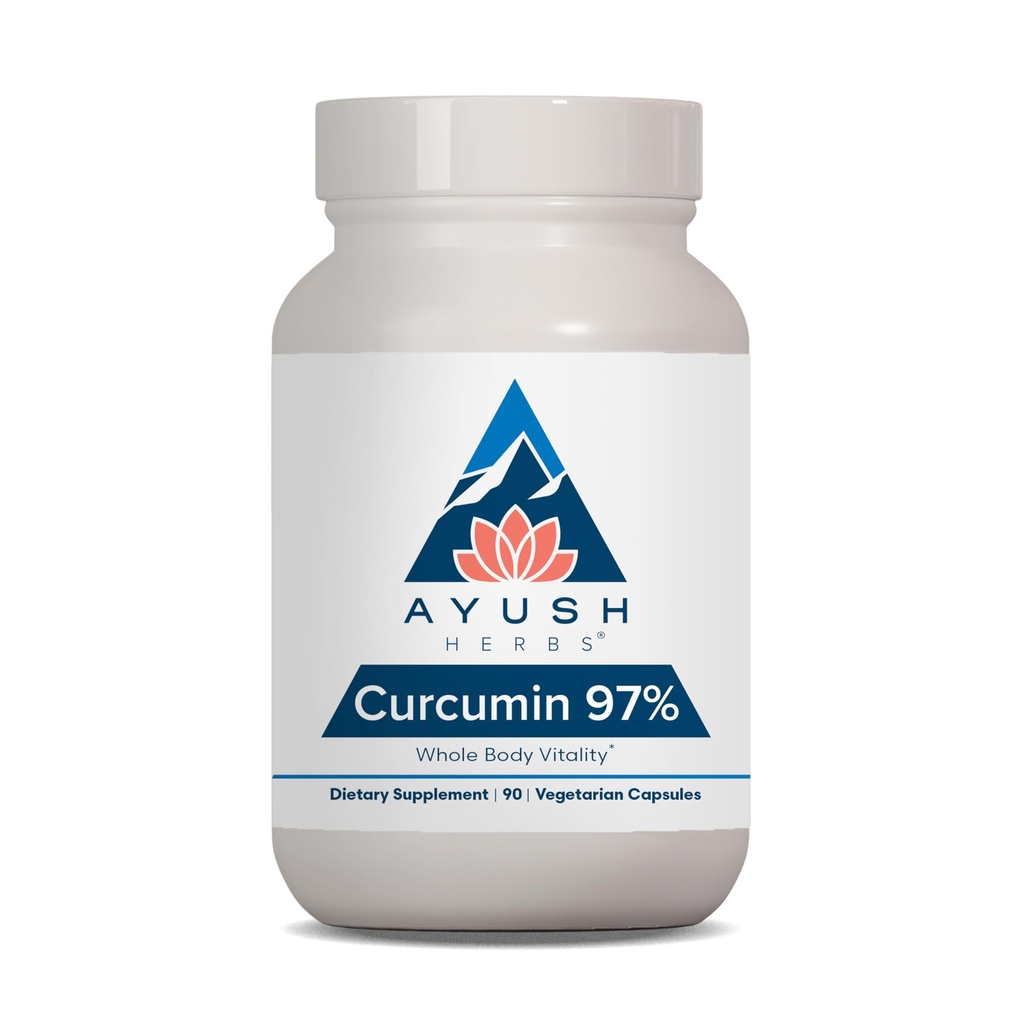 Ayush Herbes Curcumin 97% - Suppléments Curcumin, Supplément de racine curcuma Premium, Curcuminoïdes pour femmes et hommes, Adultes, Soutien articulaire Premium, Force et Vitalité - 90 Capsules végétariennes (1 Compte)