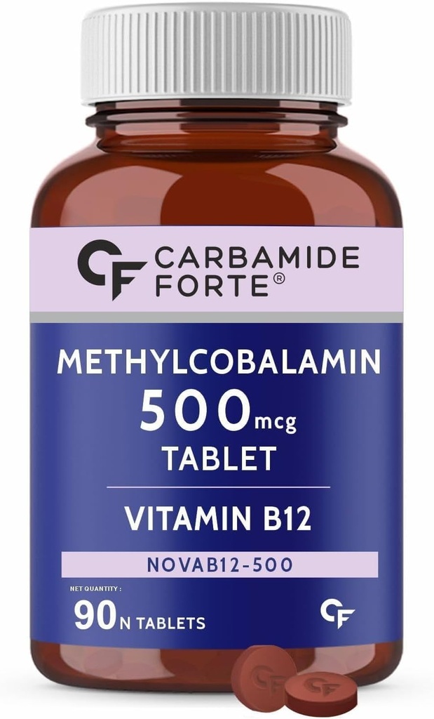 Generic Rise .Vitamin B12 Tablets 500mcg - Active Form of Methylcobalamin B12 Supplement for Men & Women - 90 Veg Tablets, Nautral