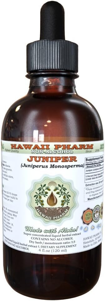 Juniper Alcoholvrij Liquid Extract, Biologische Juniper (Juniperus Monosperma) Gedroogde Berry Glycerite Hawaii Pharm Natural Kruidensupplement 4 oz