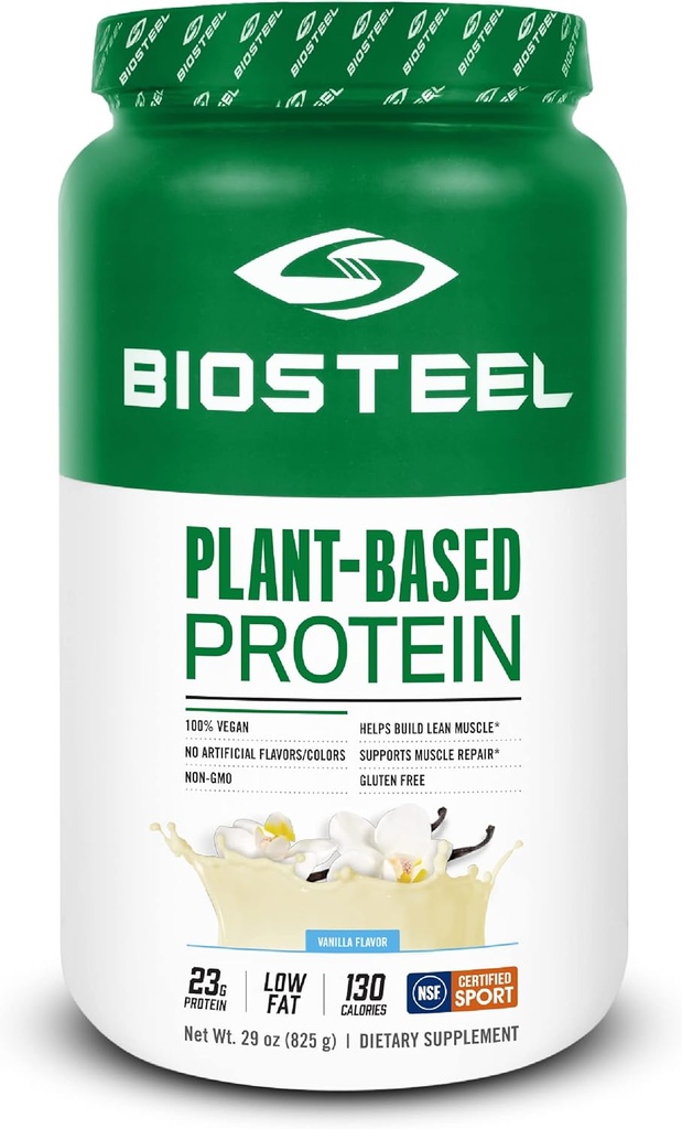 BioStaal Vegan Protein Powder - Vanille, NSF for Sport, 1,8 lbs, 22g Proteïne, 25 Servings - Plant Based Protein Powder with Bruin Rijst, Pea & Pumpkin Seed - Premium Plant Protein Powder
