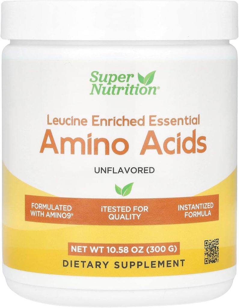 SuperNutrition Acides aminés essentiels enrichis en L-Leucine, L-Lysine, L-Thréonine et L-Isoleucine, non aromatisés, 10,58 oz (300 g)
