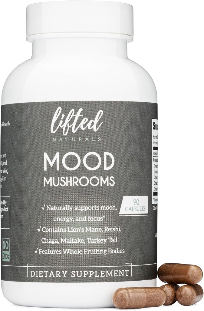 Mood Paddestoelen - Lifted Paddestoelen Supplement - Lion's Mane, Reishi, Chaga, Turkije Tail, Maitake - Energie, Focus, Stress Relief