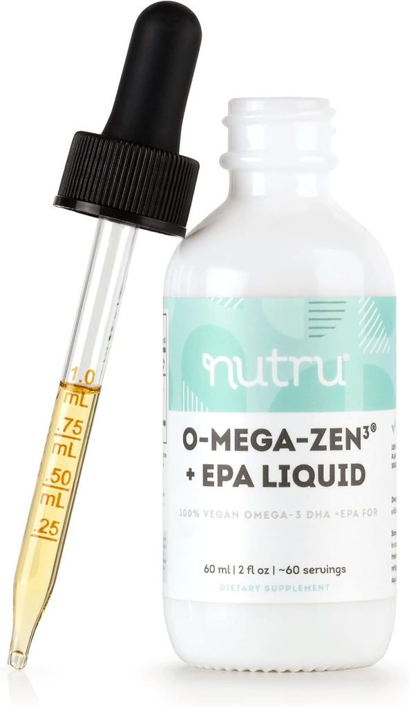O-Mega-Zen3 +EPA Vegan Omega 3 DHA EPA Liquid Supplement - Algal Omega3 Essentiële vetzuren - 2 Fl Oz