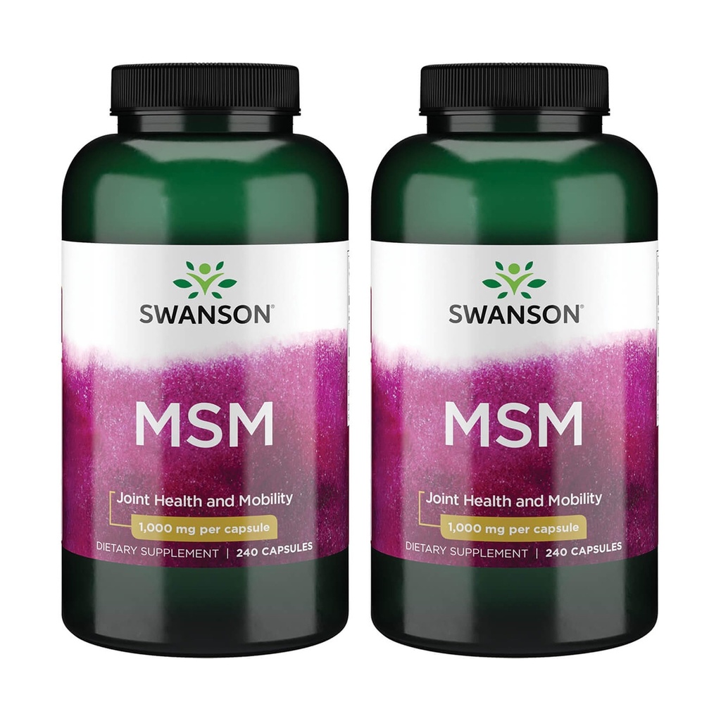 Swanson MSM - Essential Minerals Promoting Mobility & Joint Health Support - Helps to Maintain Connective Tissue Health Including Cartilage, Collagen, & Hair - (240 Capsules, 1000mg Each) 2 Pack
