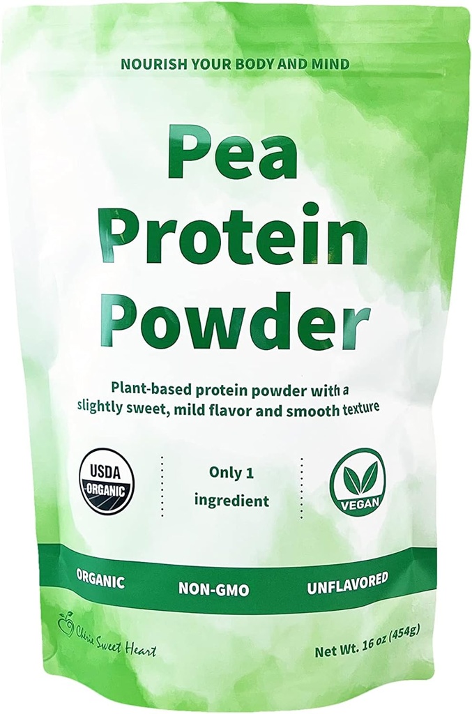 Cherie Sweet Heart Organic Pea Protein Powder 1 lb, 100% Non-GMO, Dairy-Free, Keto-Friendly, Gluten-Free, Soy-Free, Plant-Based Proteïne