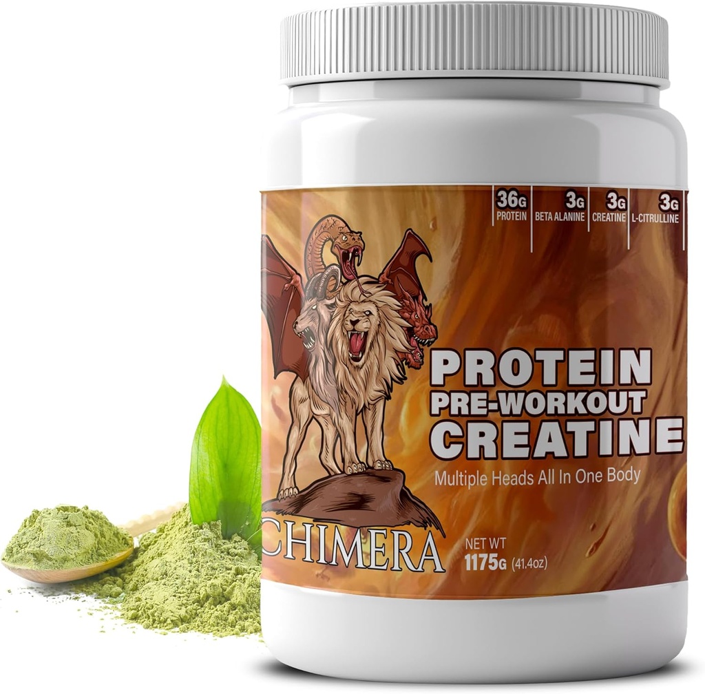 CHIMERA All-in-One Proteïne & Pre-Workout Powder - 36g Proteïne, 3g Creatine, Non-GMO, Suikervrij, Lage Natrium, Natuurlijke Cafeïne van Matcha, Geen kunstmatige smaken