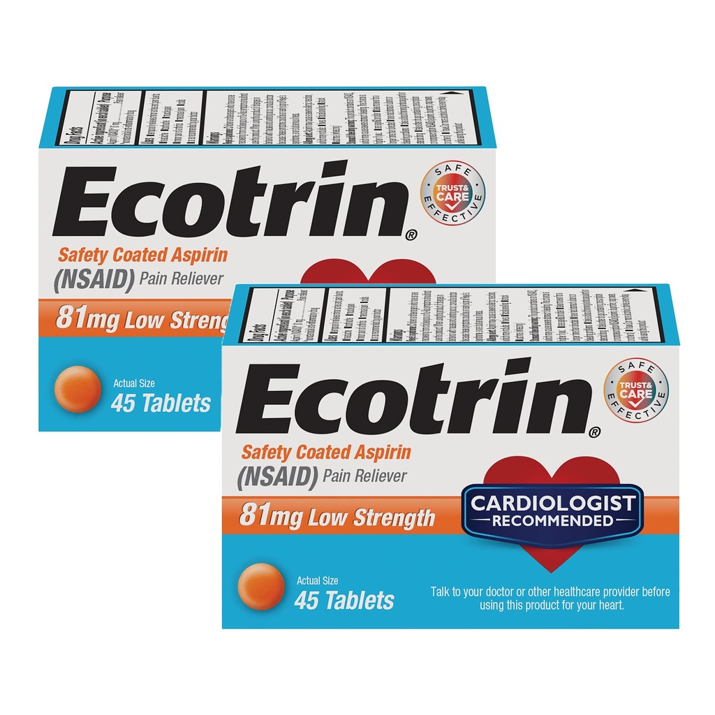 Ecotrine Aspirine enduite à faible résistance, AINS 81mg, 45nombres (2paquets)