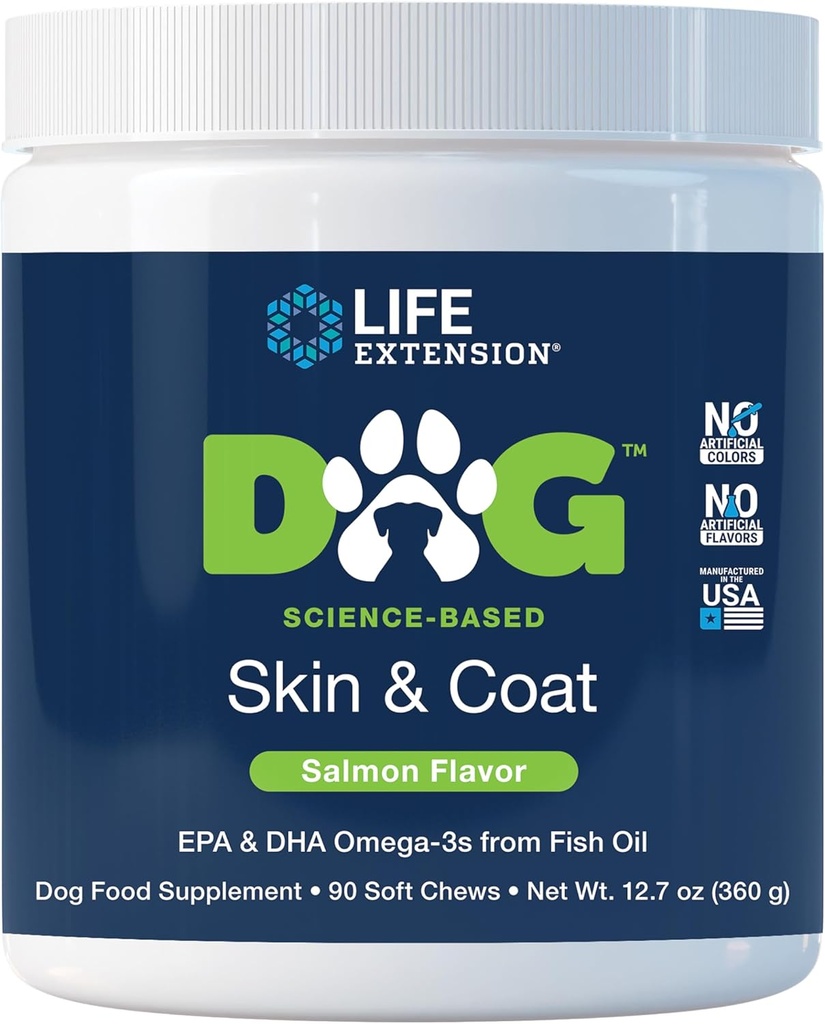 Peau et manteau de chien - Supplément alimentaire pour chien pour peau et manteau sains – Huile de poisson Oméga-3 pour chiens, aromate de saumon, sans colorant ni aromate artificiel - 90 Chews doux