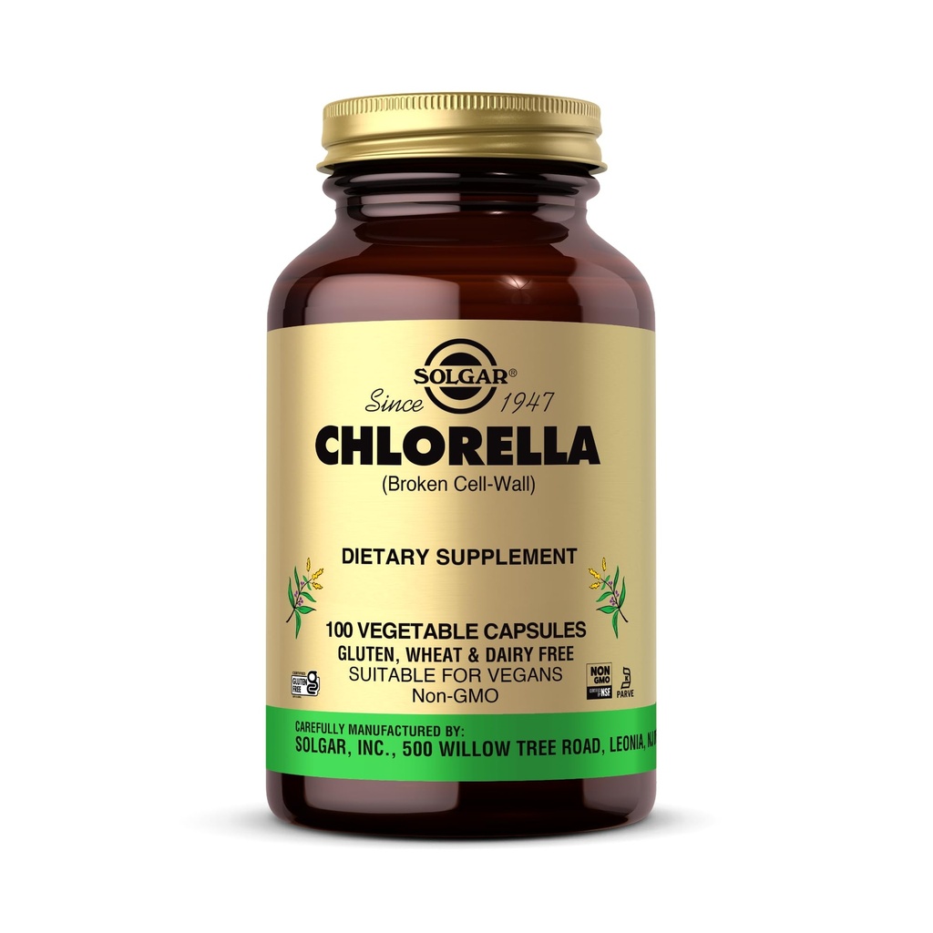Solgar Chlorella - 100 capsules végétales - Absorption maximale - Non-OGM, végétalien, sans gluten, casher - 100 portions