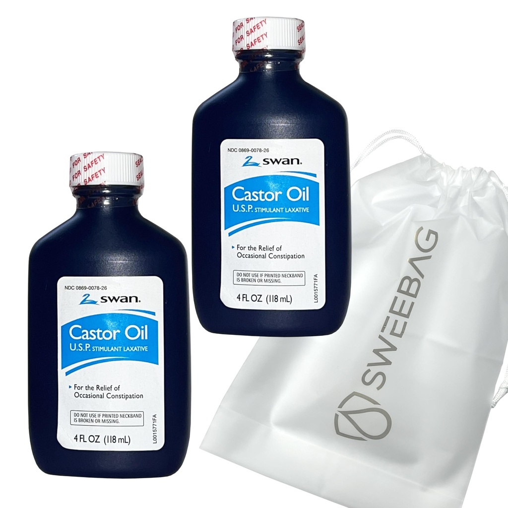 SWAN Castor Oil USP 100 % stimulant laxatif pour le soulagement de la constipation occasionnelle 4 Fl Oz (paquet de 2) Plus sac solide et imperméable