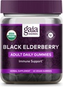 Gaia Kruiden Zwarte Vlierbes Volwassen Dagelijkse Gummies - Delicious Immune Support Supplement - Gemaakt met Certified Biologische Zwarte Vlierbessen voor Immune System Support, 40 Gummies (20-Day Supply)