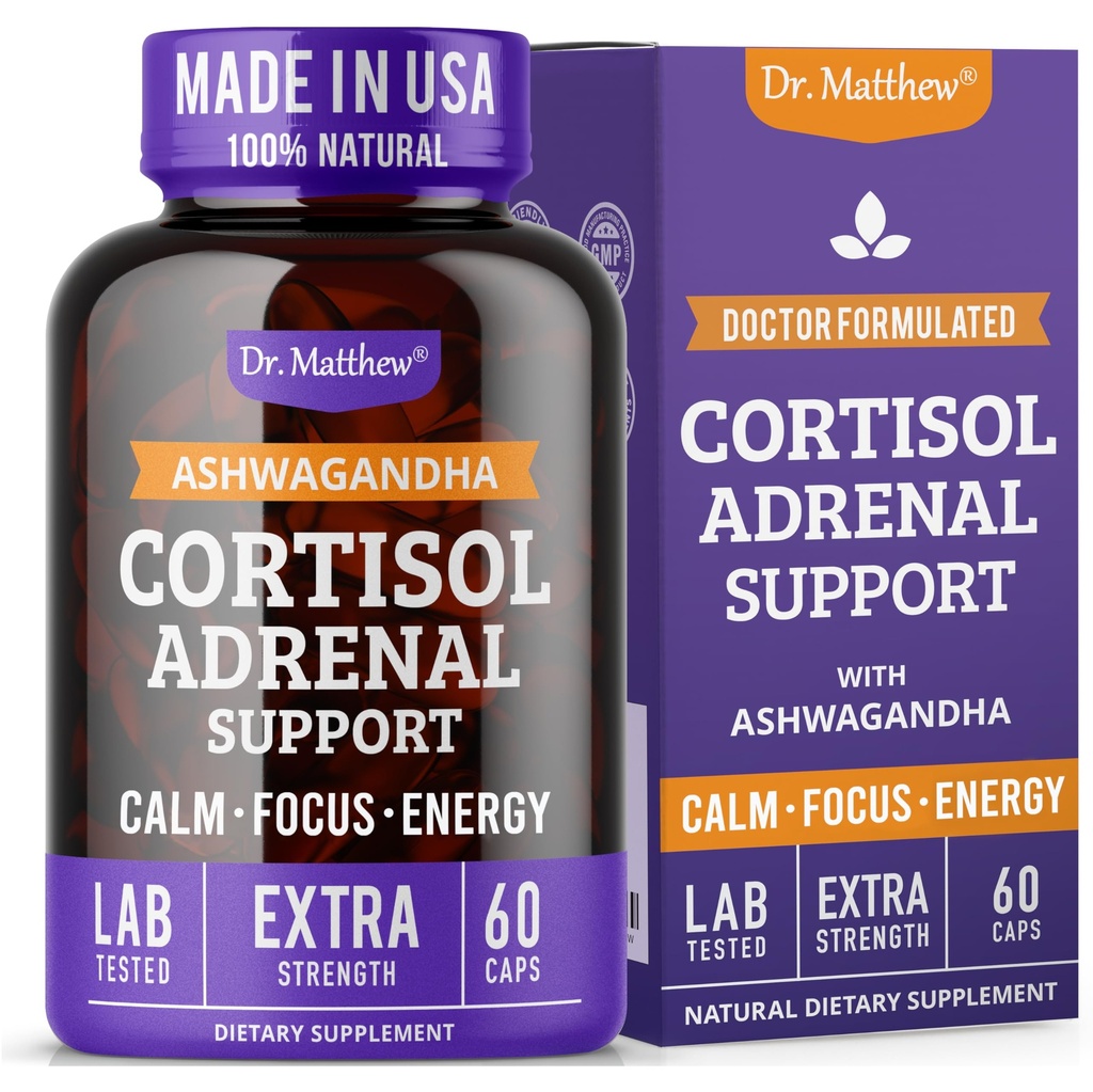 Dr. Matthew Cortisol Reducer Supplement voor Vrouwen. Adrenal Support with Ashwagandha, Rhodiola & Ginseng A Detox Cocktail to Lower Cortisol & Aid Relaxation, Calm and Rustful Sleep