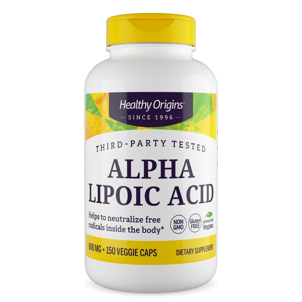 Gezonde oorsprong Alpha Lipoïnezuur, 600 mg - Alpha Lipoïnezuur Supplement - Antioxidant Ondersteuning - Glutenvrije supplement - 150 Veggie Capsules