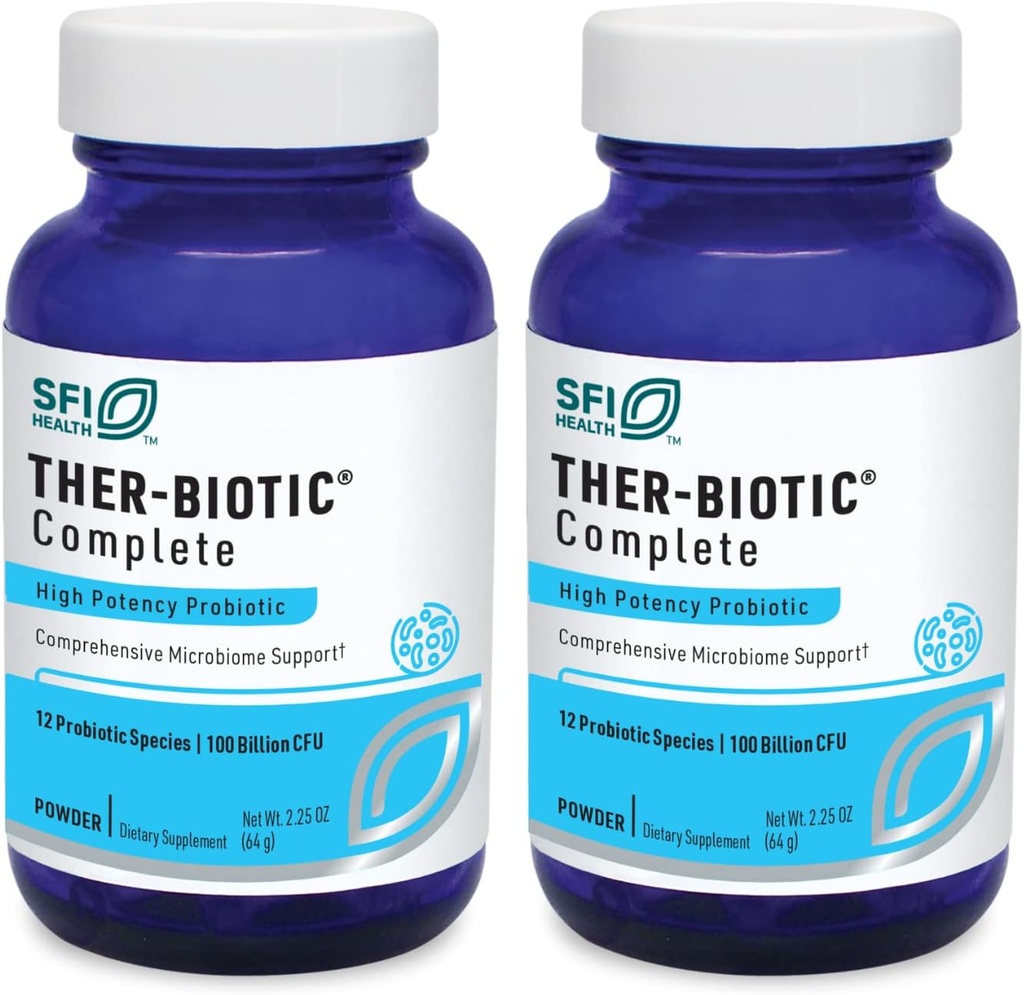 Klaire Labs SFI Health Ther-Biotic Complete Probiotic Powder - 100 miljard CFU - Mannen- en vrouwenprobiotica voor spijsverteringsgezondheid & Immune Support - Dairy-Free, Hypoallergeen (64g, 2 Pack)