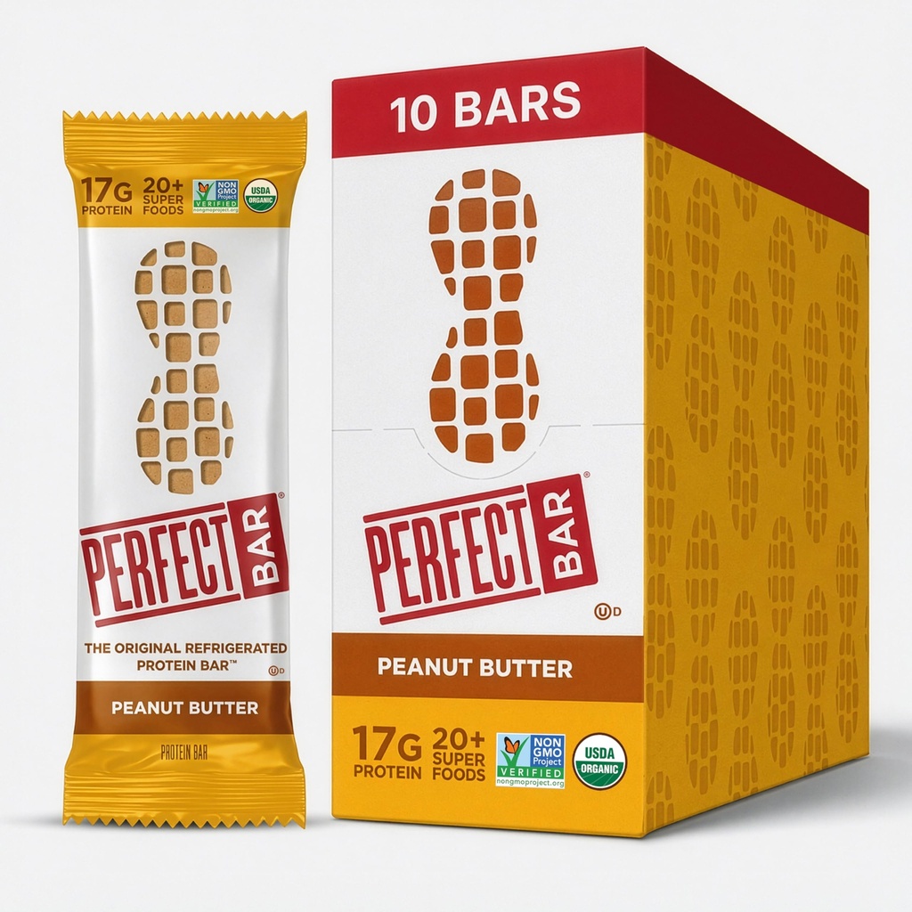 Perfecte Bar, Pindakaas Proteïne Bar, Hoog Proteïne, Biologisch, Glutenvrij, Sojavrij, Niet GGO, Geen Suiker Alcoholen, 2,5 Ounce Bar, 10 Tellen