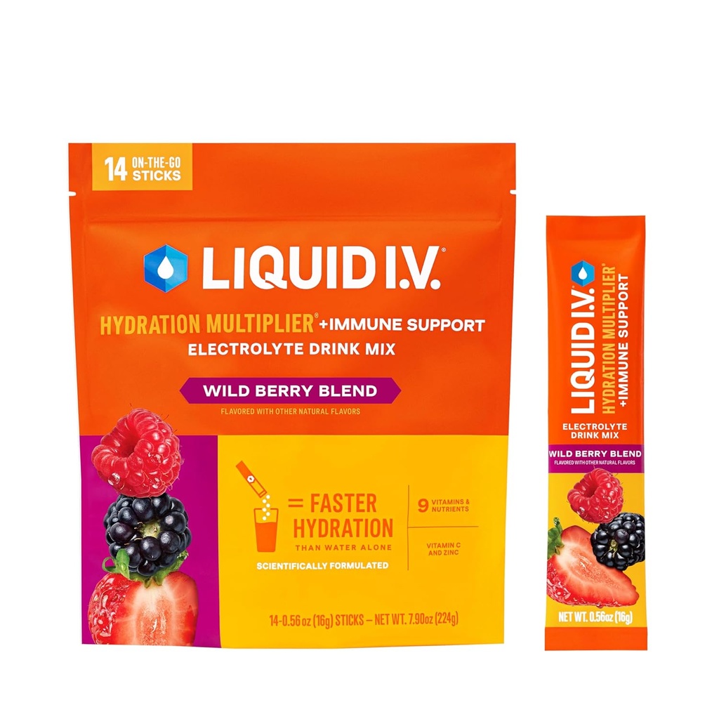 Vloeistof I.V.® Hydration Multiplier® + Immune Support - Wild Berry - Hydration Powder Packets 