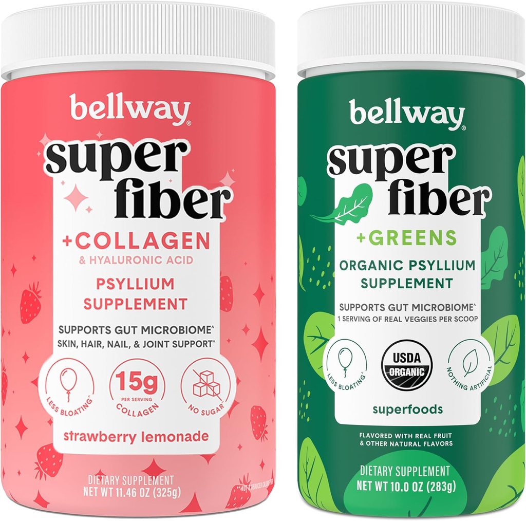 Bellway Super Fiber Powder + Collageen, Aardbei Lemonade Super Fiber + Greens