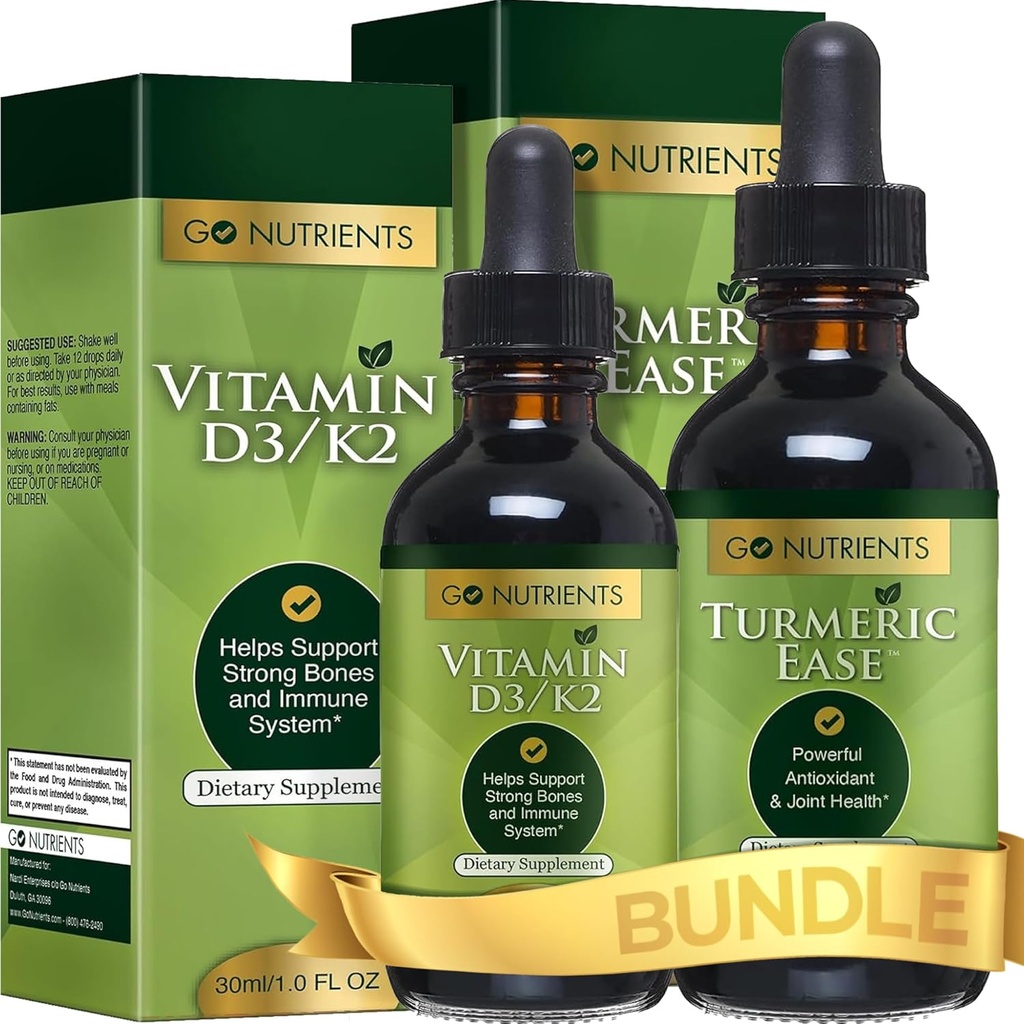 Go Nutriënts Liquid Vitamin D3 with K2 (MK-7) Drops & Turmeric Ease 