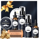 Kit de croissance de barbe - 7 Pc Kit, Comprend lave-linge, huile, conditionneur, baume, peigne, coffret cadeau pour les hommes