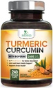 Kurkuma Curcumine Supplement 2600mg - 95% Curcuminoïden met Organische Kurkuma & BioPerine Black Pepper Extract voor Beste Absorptie, Natuurlijke Vegan Joint Support, Niet GMO, Gebotteld in de VS - 240 Capsules