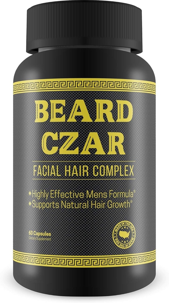 Le complexe des cheveux de la barbe Czar-Facial- Formule pour hommes très efficace- soutient la croissance naturelle des cheveux-Améliorer la qualité et la nourriture de la barbe-60 Capsules