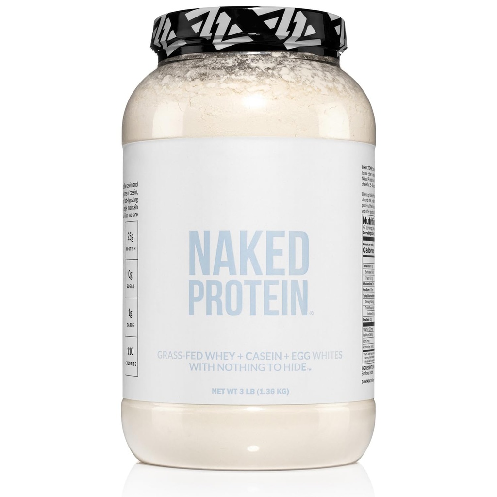 Mélange de poudre de protéines nues - Whey, caséine et protéines d'oeuf, seulement 4 ingrédients, non-OGM, sans soja, sans gluten, sans édulcorants artificiels, arômes ou couleurs, Keto et Paleo Friendly - 3 LB