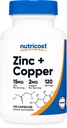 Nutricost zink + kopercapsules (120 porties)(15MG zink + 2MG koper per portie) - niet GGO, vegetarisch