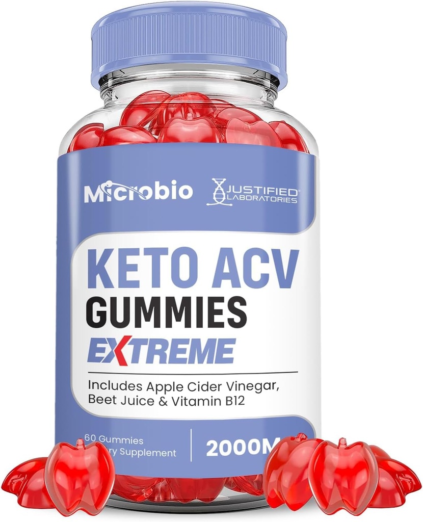 Justified Laboratories Microbio Keto ACV Gummies Extreme 2000MG Micro Bio Keto Gummies Apple Cider Vinegar Geformuleerd met Granaatappel Beet Sap Poeder B12 Vegan Non GMO 60 Gummys