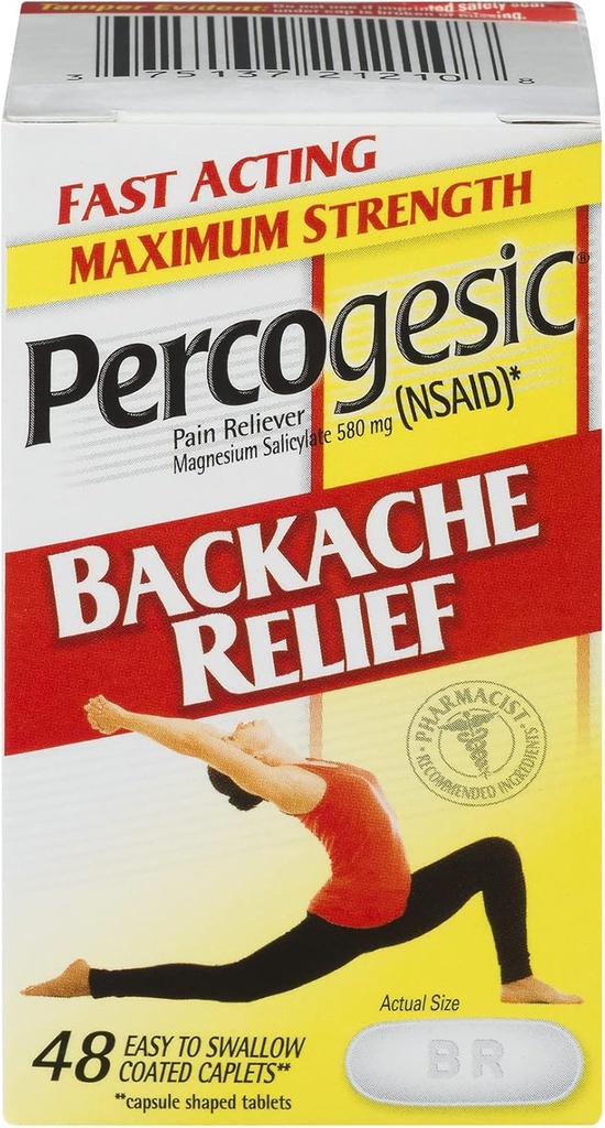 Percogesic Backache Relief Pain Reliever, Maximale sterkte, 48 tabletten (2 verpakkingen)