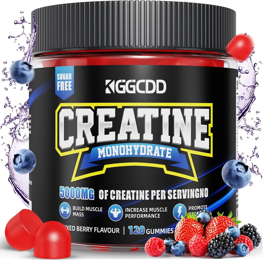 Creatine Monohydraat Gummies Suikervrij, 5g Creatine Monohydraat per Serving voor spier Maximale sterkte, Energie Focus Endurance, creatine supplementen voor vrouwen Mannen 120Count Mixed Berry