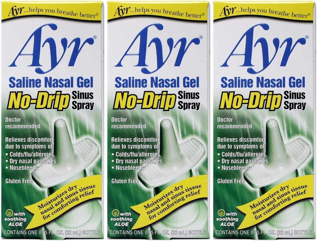 Ayr Saline Gel nasal sans goutte Sinus Spray, 0,75 Fl Oz (paquet de 3)
