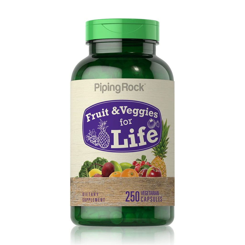 Supplément aux fruits et légumes de la roche piquante 250 capsules Superfood Fruits et légumes Vitamines pour adultes